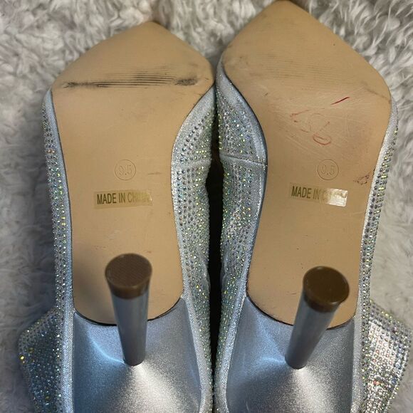 Moda Tope synthetic Silver Rhinestones Ankle Boots pointed toe side zipper SZ9.5 - Picture 16 of 16